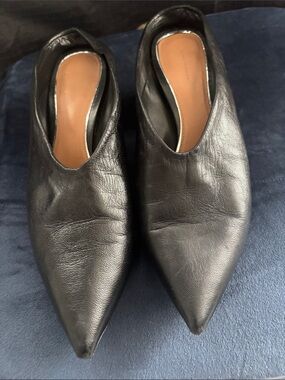 Zara Black Pointed Leather Slip-On Mules Sz 9